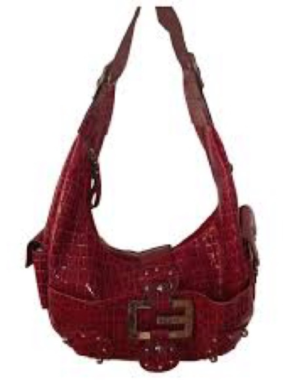 Guess Red Croc-Embossed Shoulder Bag with Buckle Accent